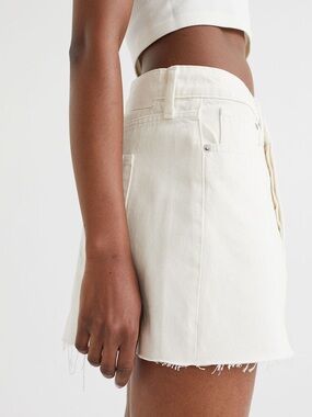 H&M Distressed White Denim Mini Skirt